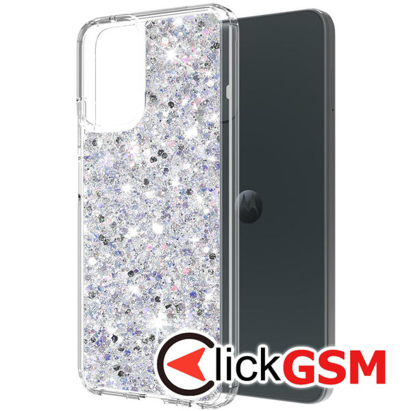 Accesoriu Husa Sparkly Glitter  Alb Motorola Moto G54