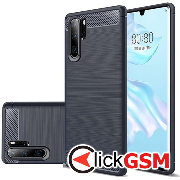 Accesoriu Husa Carbon Silicone Albastru Huawei P30 Pro