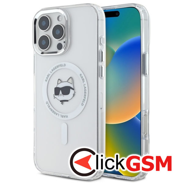 Karl Lagerfeld - IML MagSafe (KLHMP16XHLSCHH) - iPhone 16 Pro Max - White Metal Choupette`s Head