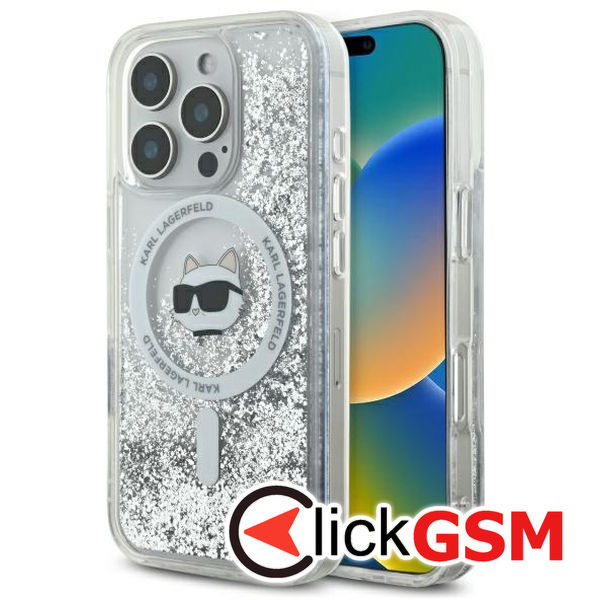 Karl Lagerfeld - Liquid Glitter MagSafe (KLHMP16XLGCHSGH) - iPhone 16 Pro Max - Transparent Choupette Head