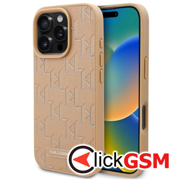 Karl Lagerfeld - Leather MagSafe (KLHMP16XPKHPORPE) - iPhone 16 Pro Max - Beige Hot Stamp