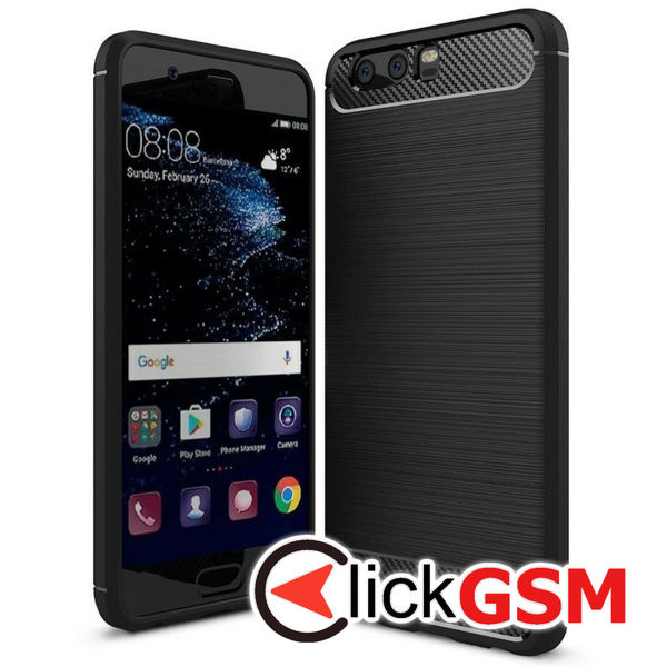 Accesoriu Husa Carbon Silicone Negru Huawei P10