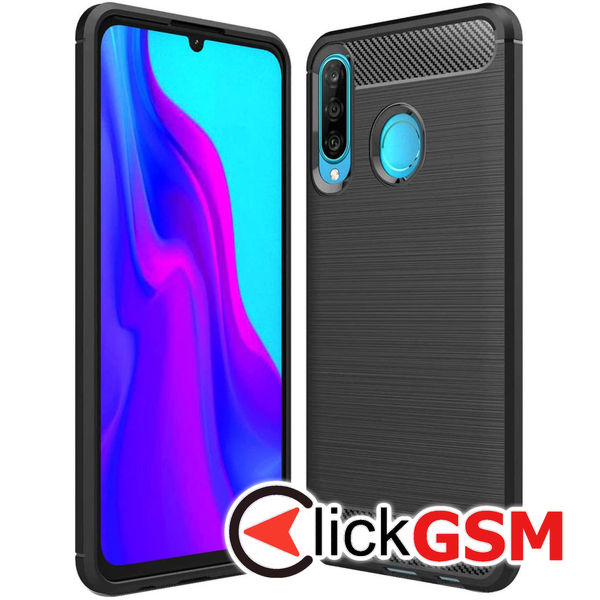 Husa Carbon Silicone negru Huawei P30 Lite 7j8