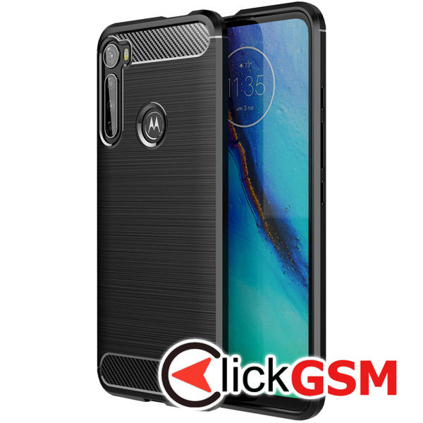 Husa Carbon Silicone negru Motorola One Fusion+ 7hn