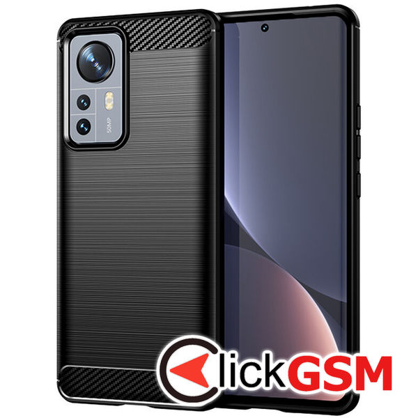 Husa Carbon Silicone negru Xiaomi 12 Pro fk