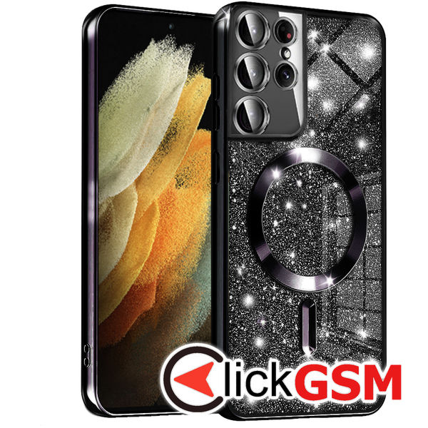 Husa Luxury Crystal negru Samsung Galaxy S21 Ultra 5G aro