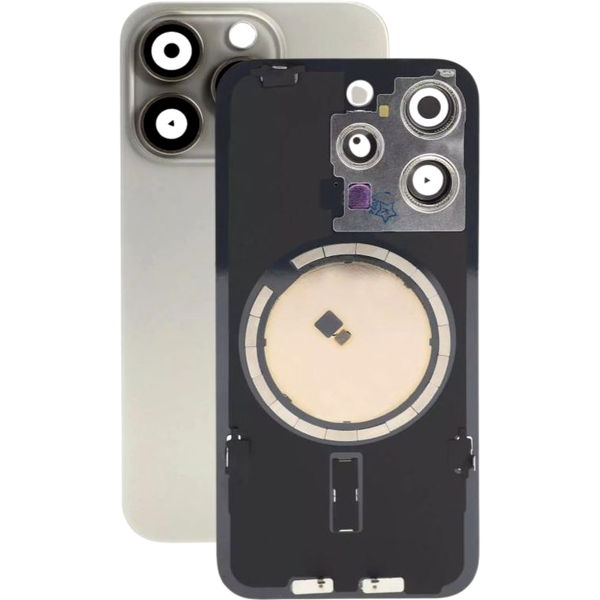 Schimbare Capac Spate cu Geam Camera Crem Apple iPhone 15 Pro · Apple iPhone 15 Pro - Sticla pentru carcasa din spate cu piese mici (Natural Titanium)