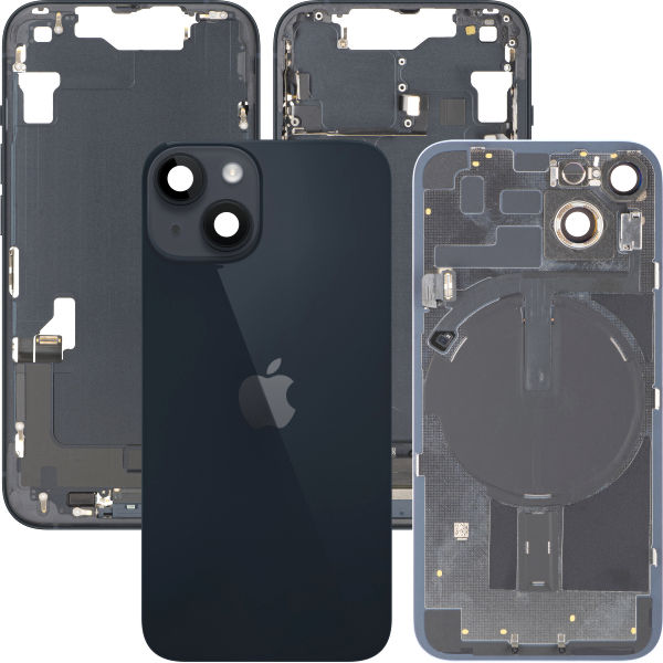 Schimbare Capac Spate cu Geam Camera Swap Negru Apple iPhone 14 · Capac Baterie Apple iPhone 14, Cu Carcasa Mijloc, Full Parts, Negru (Midnight), (provine din dezmembrari) Premium