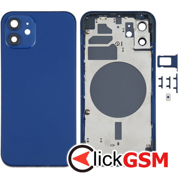 Piesa Piesa Carcasa Cu Capac Spate Geam Camera Si Suport Sim Blue Apple Iphone 12 4gq1