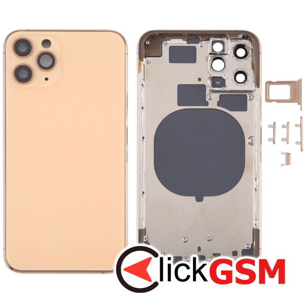 Piesa Piesa Carcasa Cu Capac Spate Geam Camera Si Suport Sim Gold Apple Iphone 11 Pro 4gym