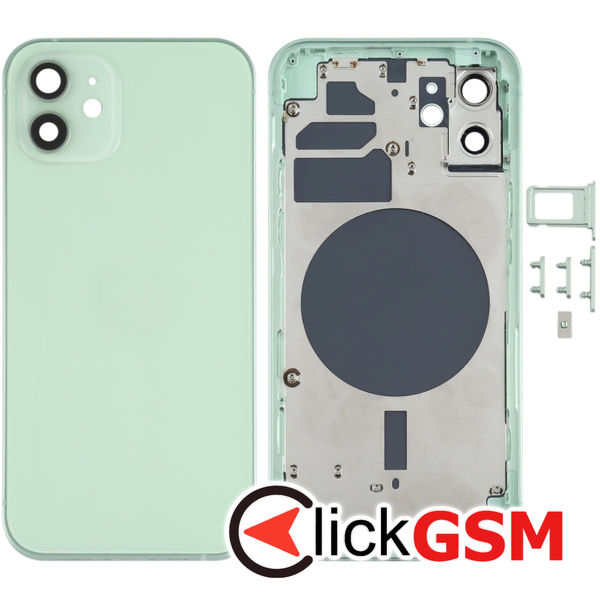 Piesa Piesa Carcasa Cu Capac Spate Geam Camera Si Suport Sim Green Apple Iphone 12 4gq2