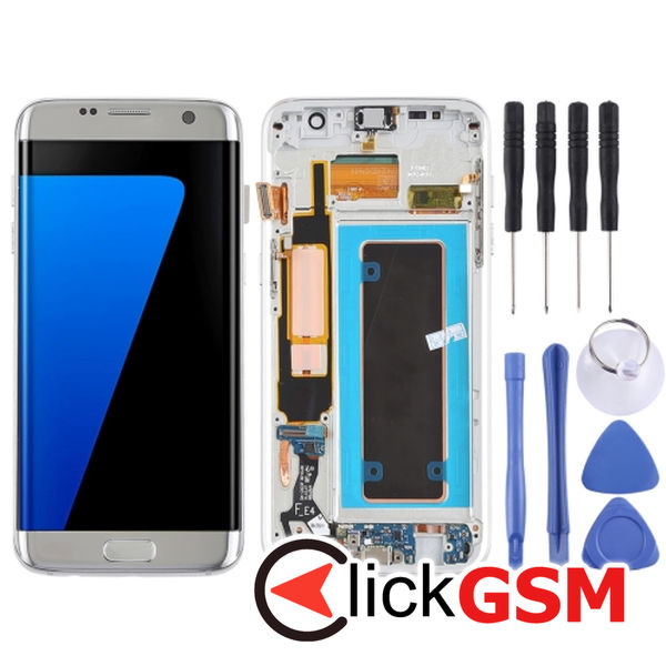 Piesa Display Cu Rama Si Modul Incarcare Silver Samsung Galaxy S7 Edge 4f0r