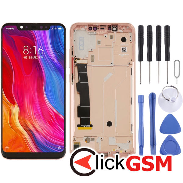 Piesa Display Cu Touchscreen Rama Si Buton Lateral Auriu Xiaomi Mi 8 25kd