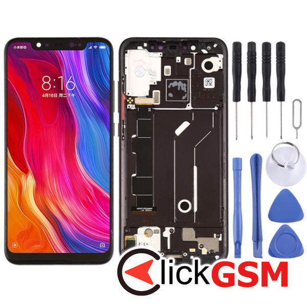 Piesa Display Cu Touchscreen Rama Si Buton Lateral Black Xiaomi Mi 8 25k0