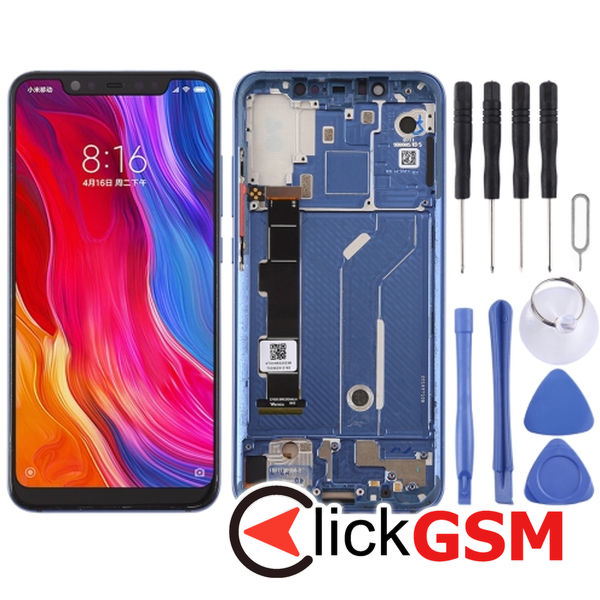 Piesa Piesa Display Cu Touchscreen Rama Si Buton Lateral Blue Xiaomi Mi 8 25ke