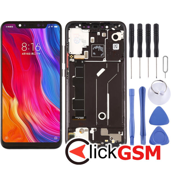 Piesa Display Cu Touchscreen Rama Si Buton Lateral Negru Xiaomi Mi 8 25k0