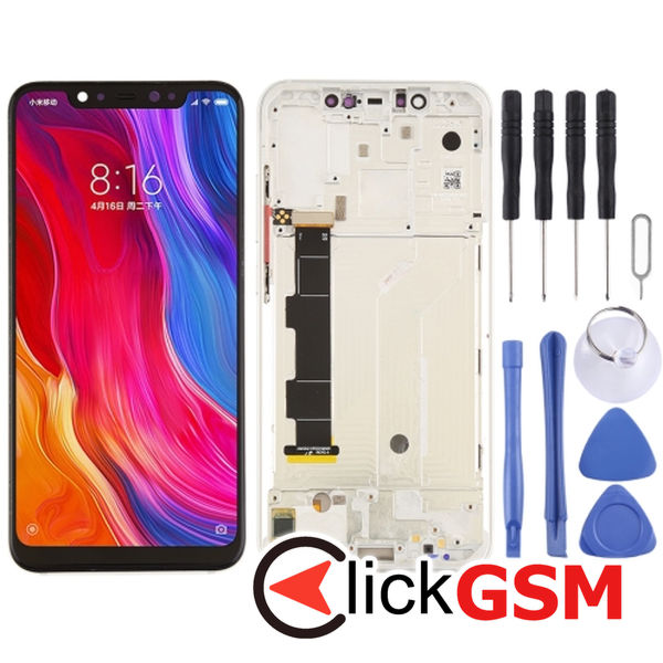 Piesa Display Cu Touchscreen Rama Si Buton Lateral Silver Xiaomi Mi 8 25kc