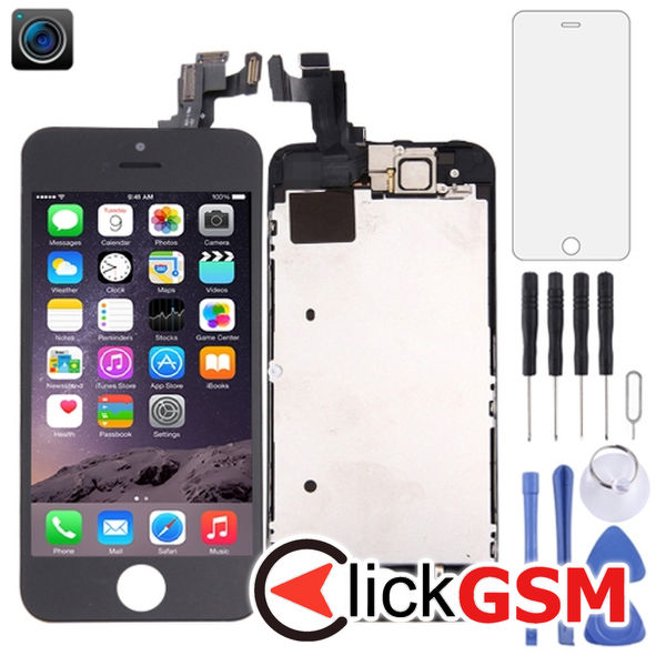 Piesa Piesa Display Cu Touchscreen Rama Si Camera Fata Black Apple Iphone 5s 4hea