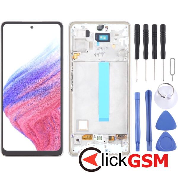 Piesa Display Cu Touchscreen Si Rama Alb Samsung Galaxy A53 5g 4o3v