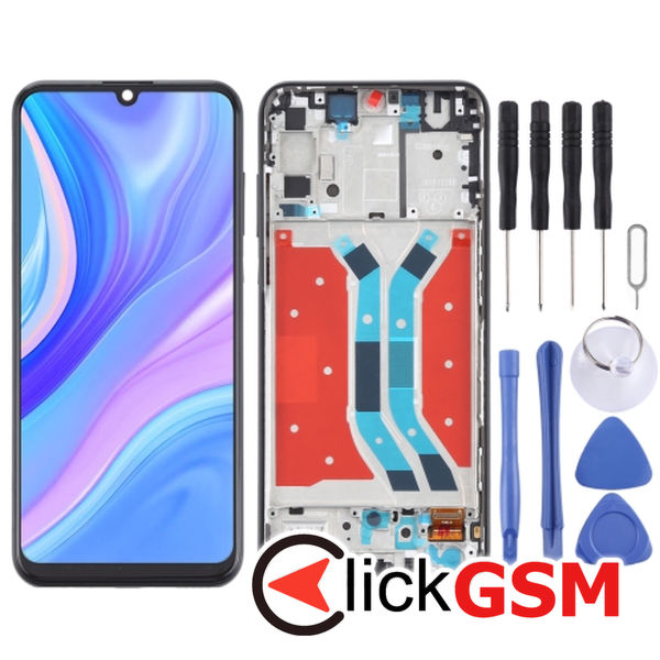 Piesa Display Cu Touchscreen Si Rama Black Huawei Y8p 2c2u