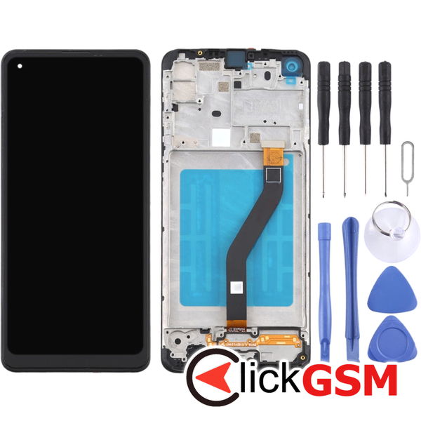 Piesa Display Cu Touchscreen Si Rama Black Samsung Galaxy A21 4ex3