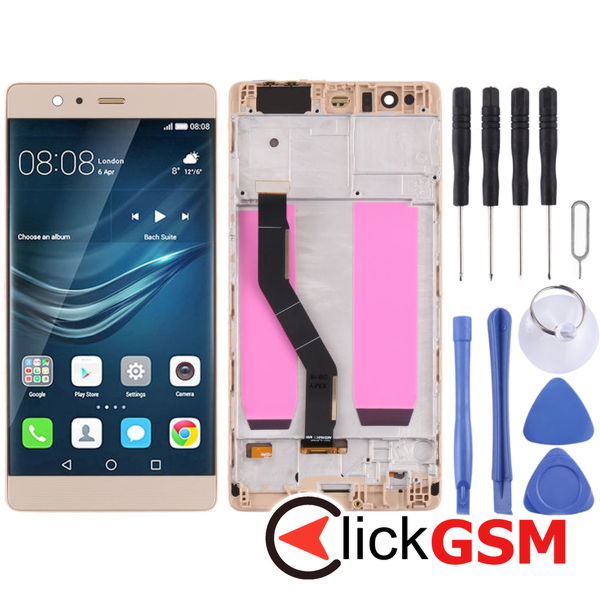 Piesa Display Cu Touchscreen Si Rama Gold Huawei P9 Plus 257n