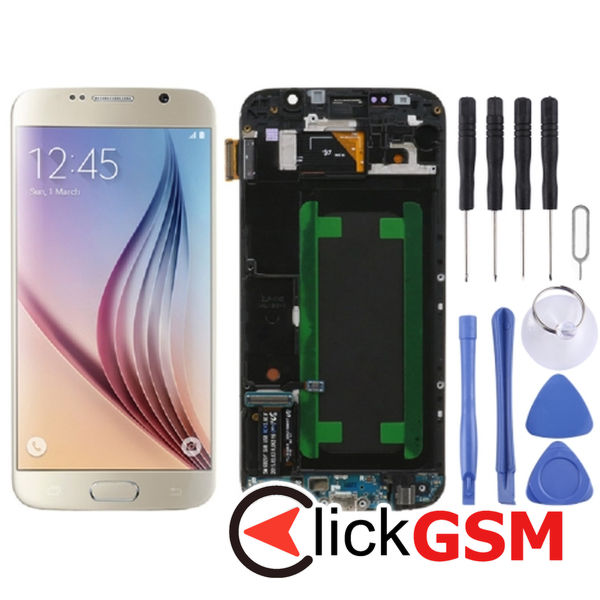 Piesa Piesa Display Cu Touchscreen Si Rama Gold Samsung Galaxy S6 4eil