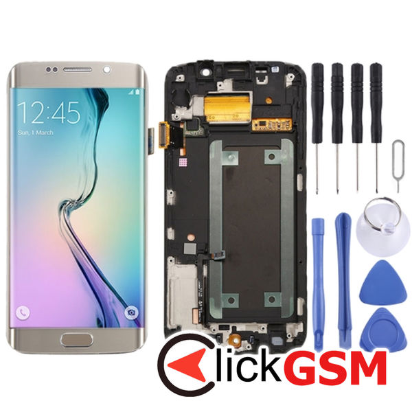 Piesa Display Cu Touchscreen Si Rama Gold Samsung Galaxy S6 Edge 4eiq