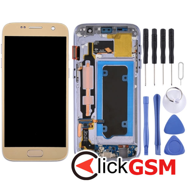 Piesa Piesa Display Cu Touchscreen Si Rama Gold Samsung Galaxy S7 4f0k