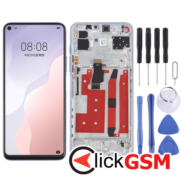 Piesa Display Cu Touchscreen Si Rama Silver Huawei Nova 7 Se 5g 2us5