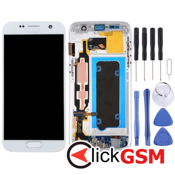 Piesa Display Cu Touchscreen Si Rama White Samsung Galaxy S7 4f0j