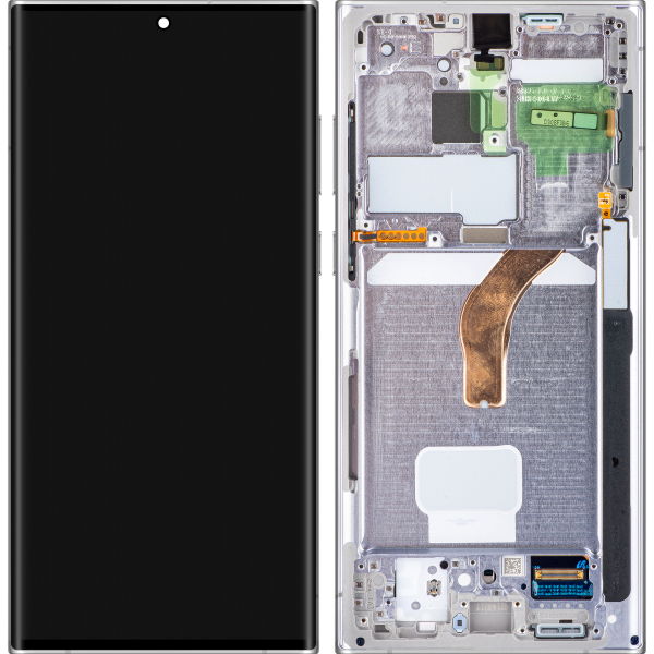 Schimbare Display Original cu TouchScreen, Rama Alb Samsung Galaxy S22 Ultra · Display cu Touchscreen Samsung Galaxy S22 Ultra 5G S908, cu Rama, Alb, Service Pack GH82-27488C