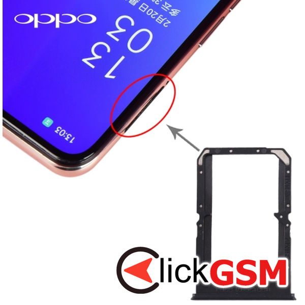 Piesa Suport Sim Cu Suport Card Black Oppo Reno3 1wwi