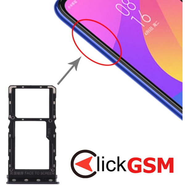 Piesa Piesa Suport Sim Cu Suport Card Black Xiaomi Mi Cc9e 1z21