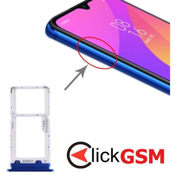 Piesa Suport Sim Cu Suport Card Blue Xiaomi Mi Cc9 1ykx