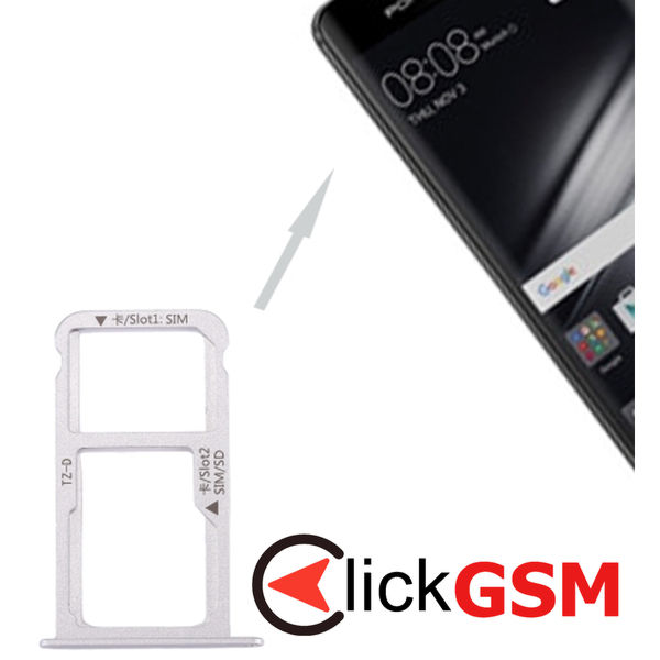 Piesa Suport Sim Cu Suport Card Silver Huawei Mate 9 2aoa