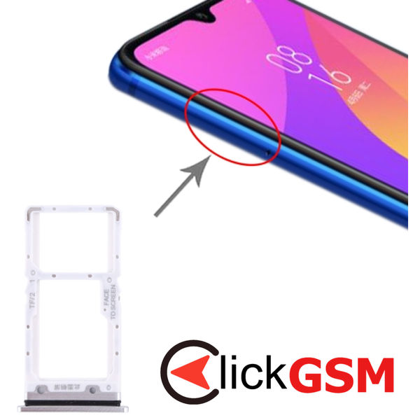 Piesa Suport Sim Cu Suport Card Silver Xiaomi Mi Cc9 1z22