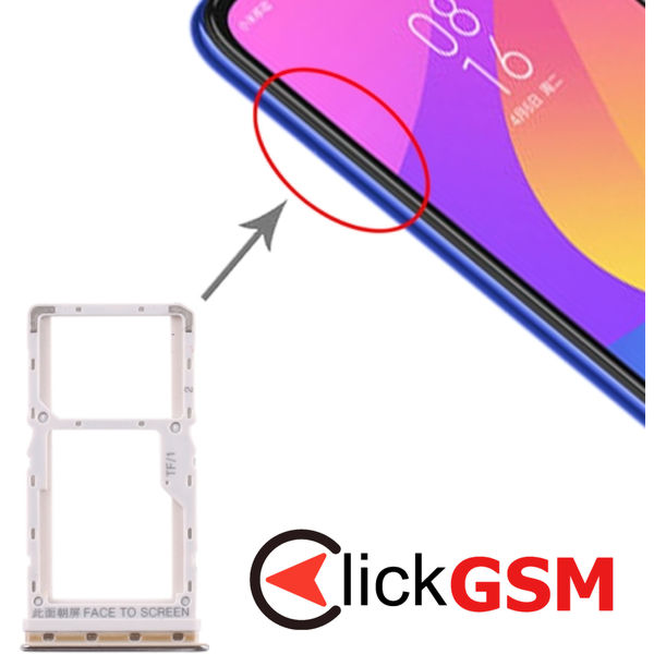 Piesa Piesa Suport Sim Cu Suport Card Silver Xiaomi Mi Cc9e 1z2e